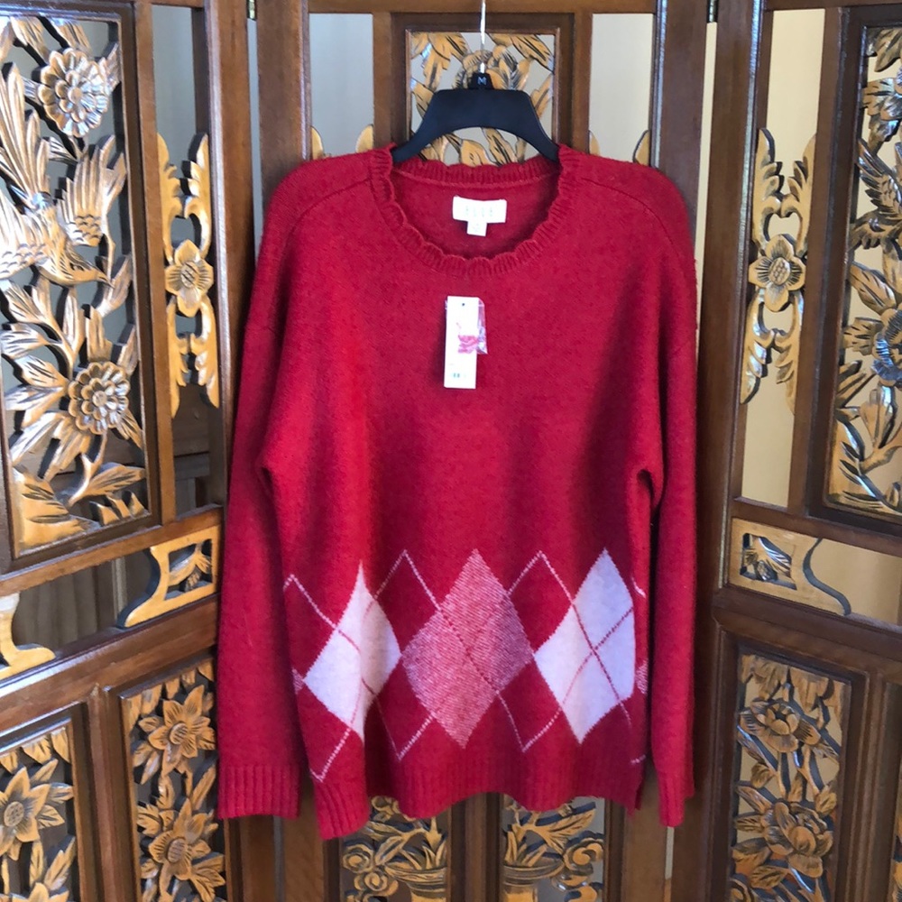 NWT Elle Oversized Argyle Sweater Size M